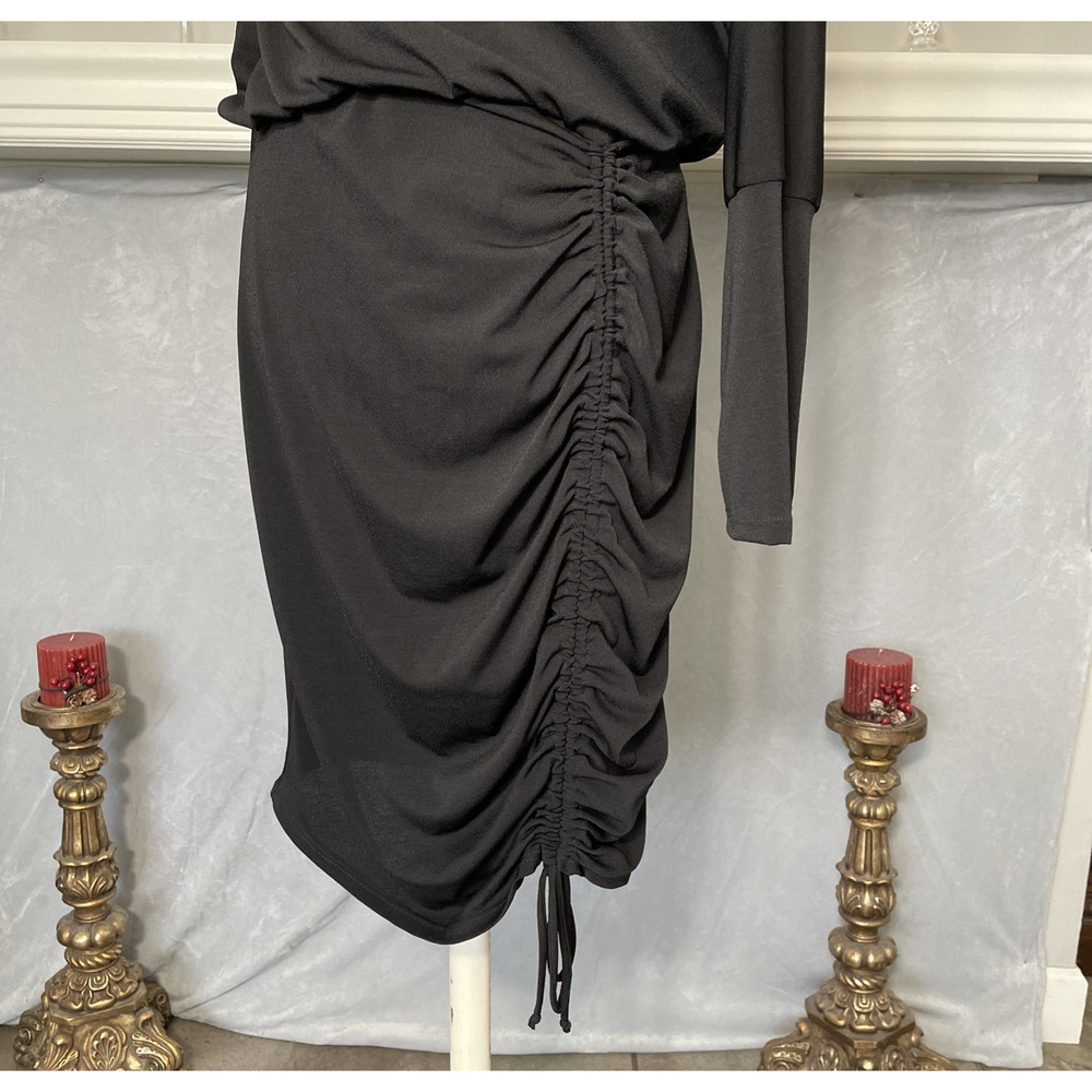 White Birch Black Rucked Draped Cowl Neck Dress Large - Picture 6 of 10